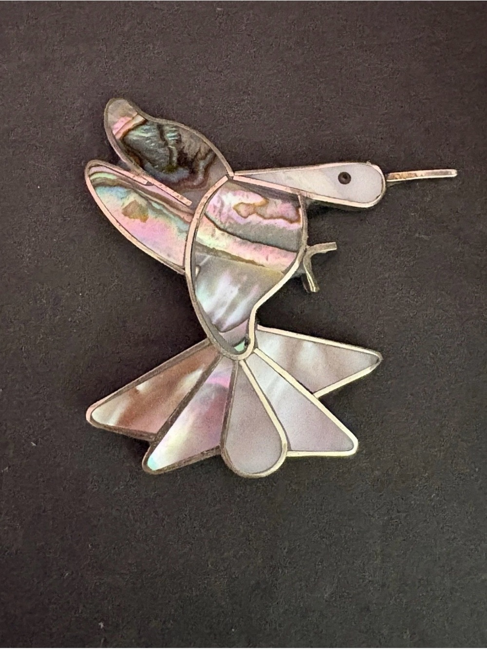 Hummingbird Abalone
MOP Alpaca Mexico
Sterling Silver Brooch Vintage